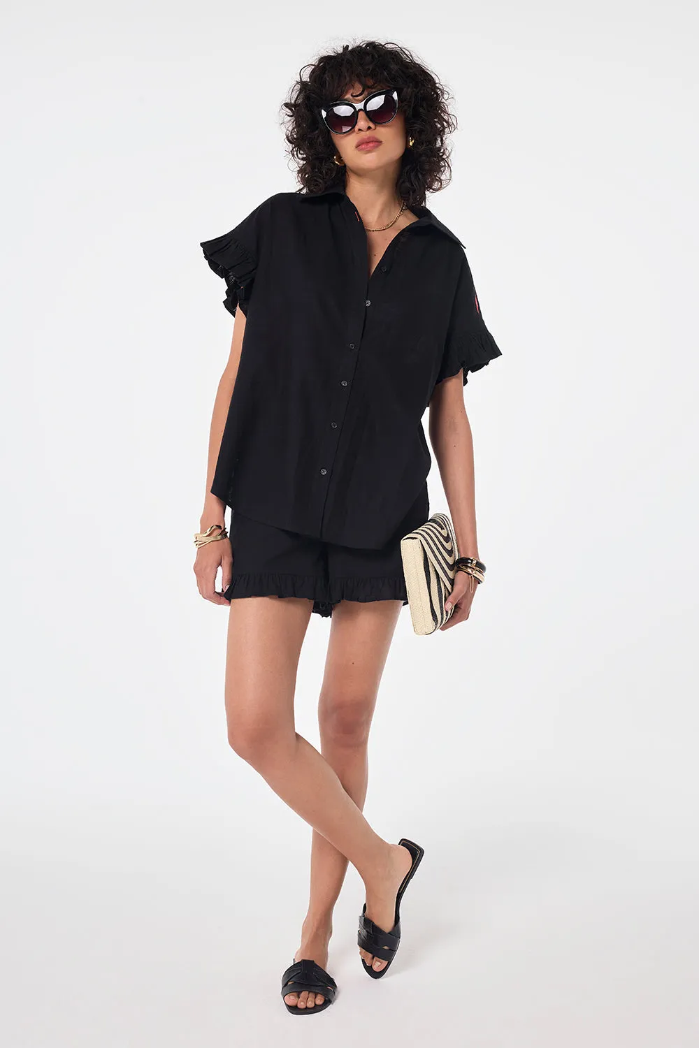 Black Frill Sleeve Shirt