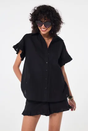 Black Frill Sleeve Shirt Black Frill Sleeve Shirt