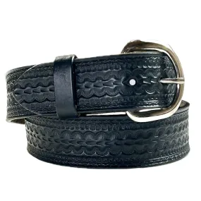 Black Tooled Scalloped Genuine Leather Western Belt Black Tooled Scalloped Genuine Leather Western Belt