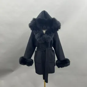 Black/Black Cashmere Coat With Fox Fur Trim Black/Black Cashmere Coat With Fox Fur Trim