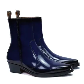 Blue Cuban Heel Brushed Off Leather Cowboy Boots By Brune & Bareskin Blue Cuban Heel Brushed Off Leather Cowboy Boots By Brune & Bareskin