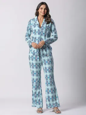 Blue Exotic Shibori Printed Modal Co-ord Set Blue Exotic Shibori Printed Modal Co-ord Set