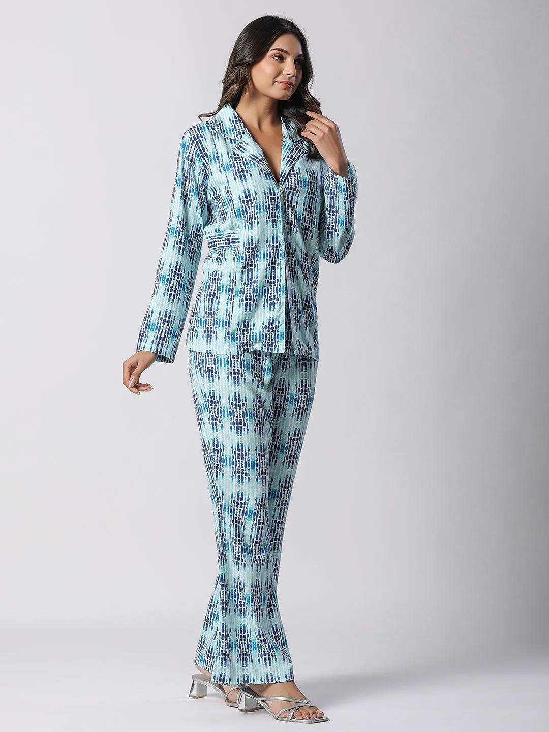 Blue Exotic Shibori Printed Modal Co-ord Set