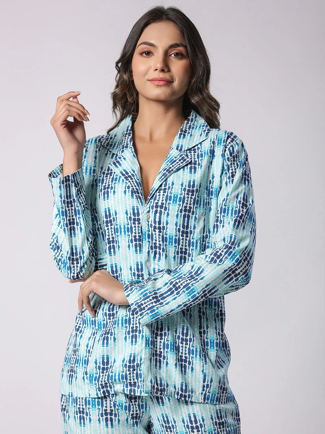 Blue Exotic Shibori Printed Modal Co-ord Set