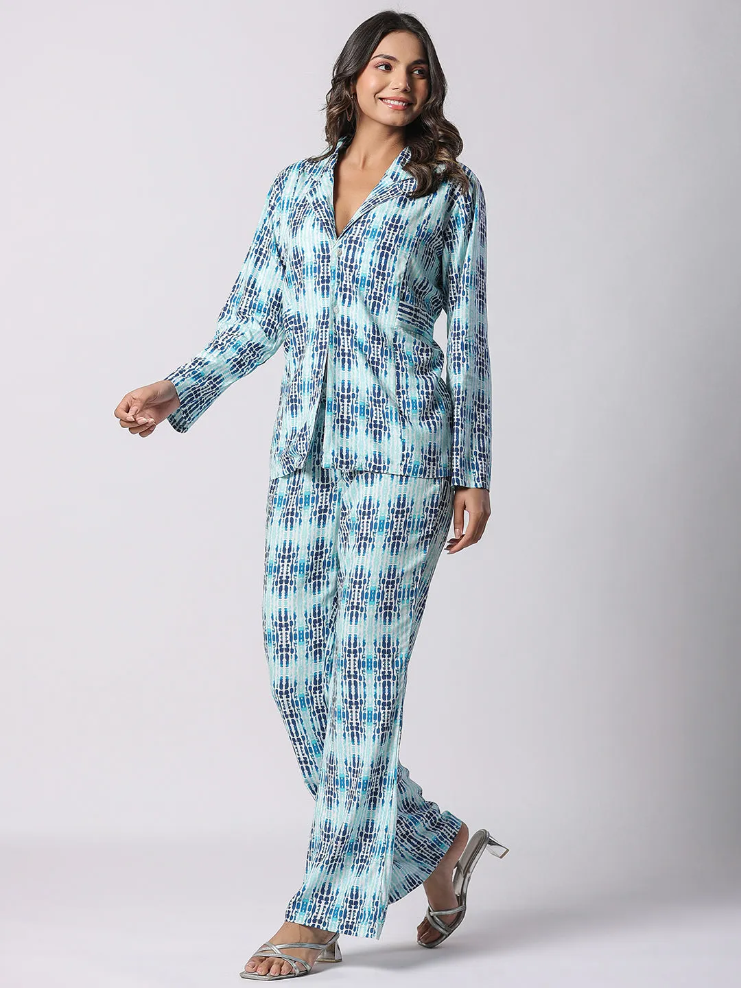 Blue Exotic Shibori Printed Modal Co-ord Set