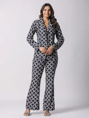Blue Mosaic Printed Modal Co-ord Set Blue Mosaic Printed Modal Co-ord Set