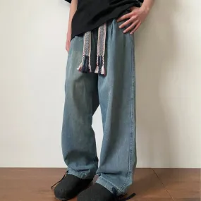 BONSIR  -  New Fashion Men Jeans Vintage Hip Hop Denim Pants Ethnic Pattern Drawstring Male Straight Loose Streetwear Baggy Cowboy Trousers BONSIR  -  New Fashion Men Jeans Vintage Hip Hop Denim Pants Ethnic Pattern Drawstring Male Straight Loose Streetwear Baggy Cowboy Trousers