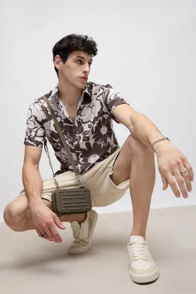 Brown Floral Print Men's Resort Shirt Brown Floral Print Men's Resort Shirt