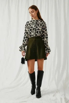 Button Front Suede Flare Skirt Button Front Suede Flare Skirt