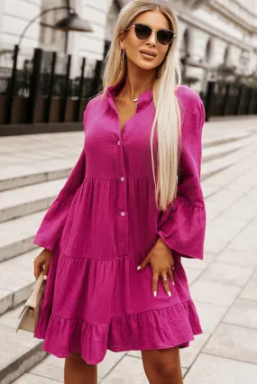 Buttoned Flare Sleeve Tiered Dress Buttoned Flare Sleeve Tiered Dress