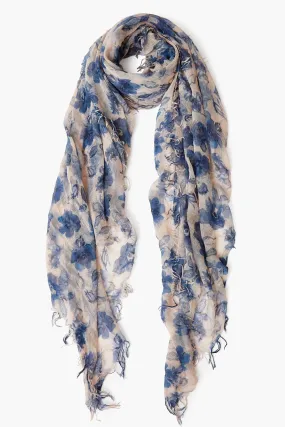 Cashmere and Silk Scarf Indigo Blue French Floral Cashmere and Silk Scarf Indigo Blue French Floral