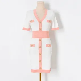 Casual V-neck Short Sleeve Knitted Dresses for Women 2022 Summer Luxury Designer Elegant A-line Mini Dress Vestidos De Fiesta Casual V-neck Short Sleeve Knitted Dresses for Women 2022 Summer Luxury Designer Elegant A-line Mini Dress Vestidos De Fiesta