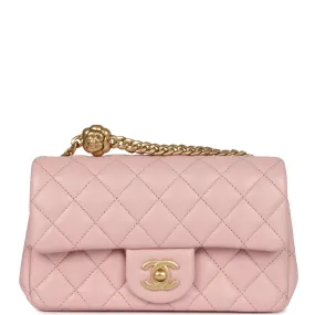 Chanel Mini Camellia Crush Rectangular Flap Rose Clair Lambskin Antique Gold Hardware Chanel Mini Camellia Crush Rectangular Flap Rose Clair Lambskin Antique Gold Hardware