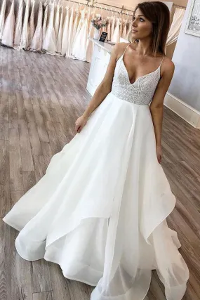 Charming Ivory Organza Spaghetti Straps A-line V-neck Wedding Dresses, SW339 Charming Ivory Organza Spaghetti Straps A-line V-neck Wedding Dresses, SW339