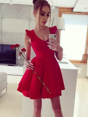 Chic Satin V-neck Neckline Short A-line Homecoming Dresses HD278 Chic Satin V-neck Neckline Short A-line Homecoming Dresses HD278
