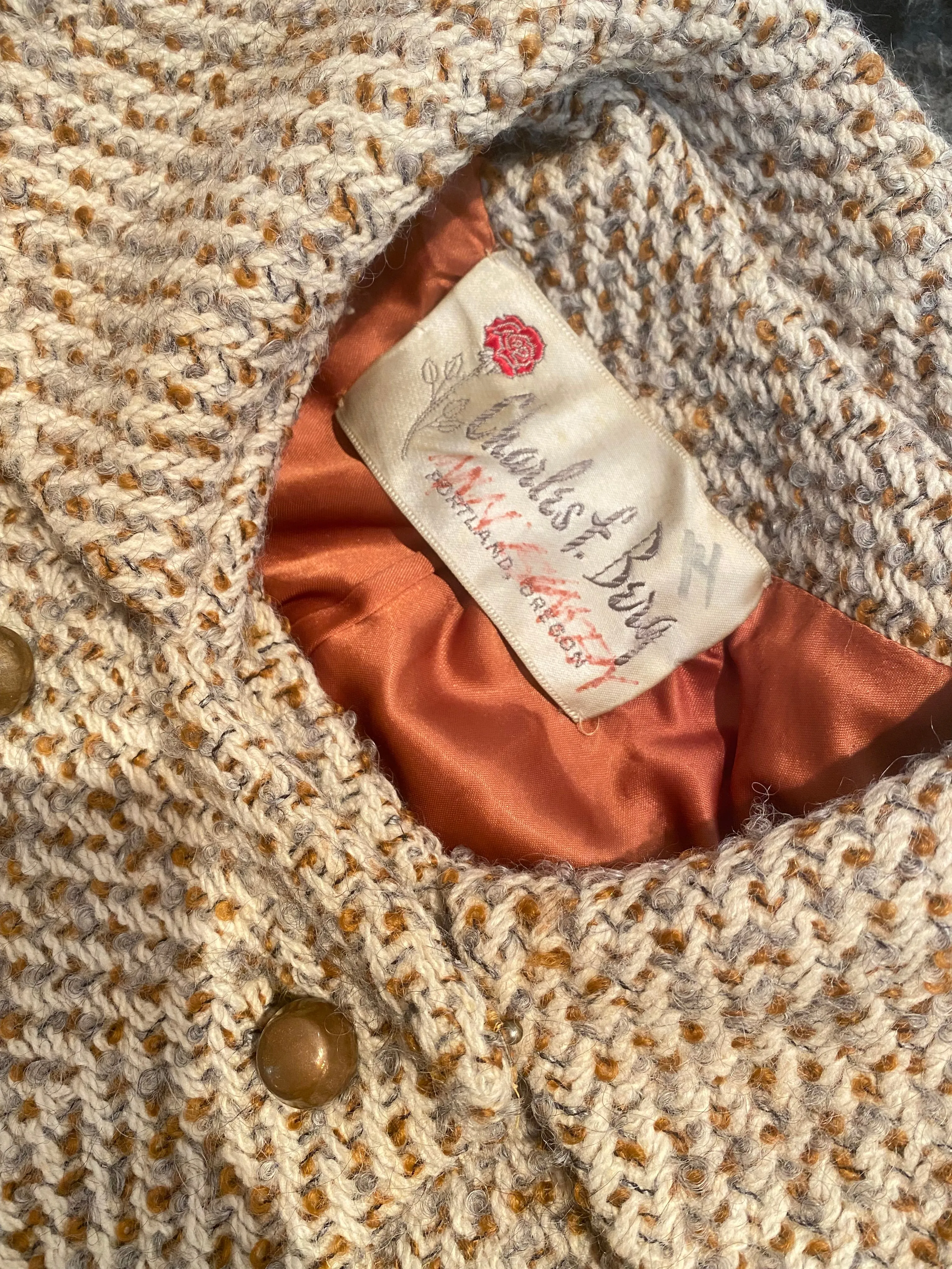 Classic 1960's Autumn Tweed Wool Pea Coat From Charles F. Berg  / Medium