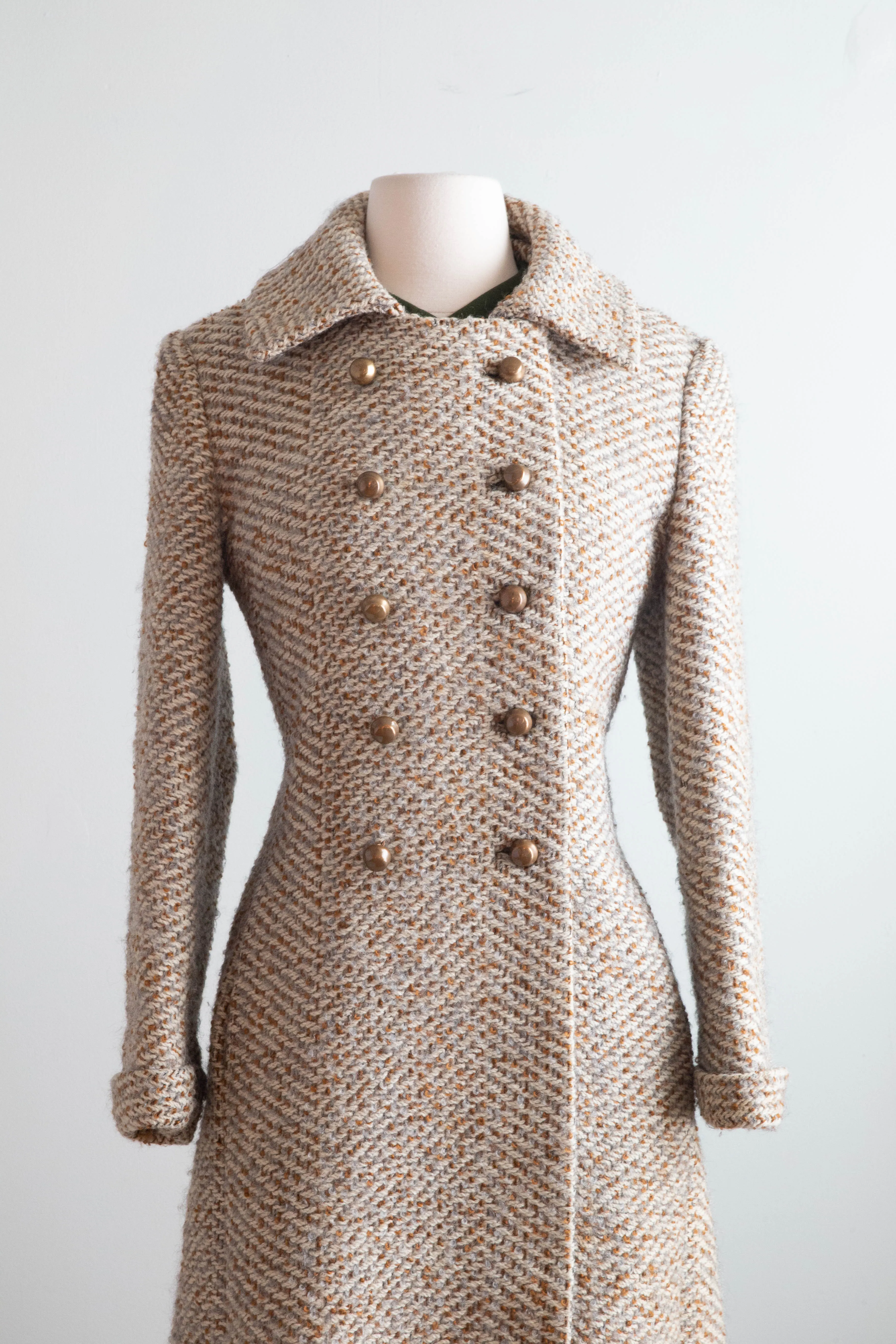 Classic 1960's Autumn Tweed Wool Pea Coat From Charles F. Berg  / Medium