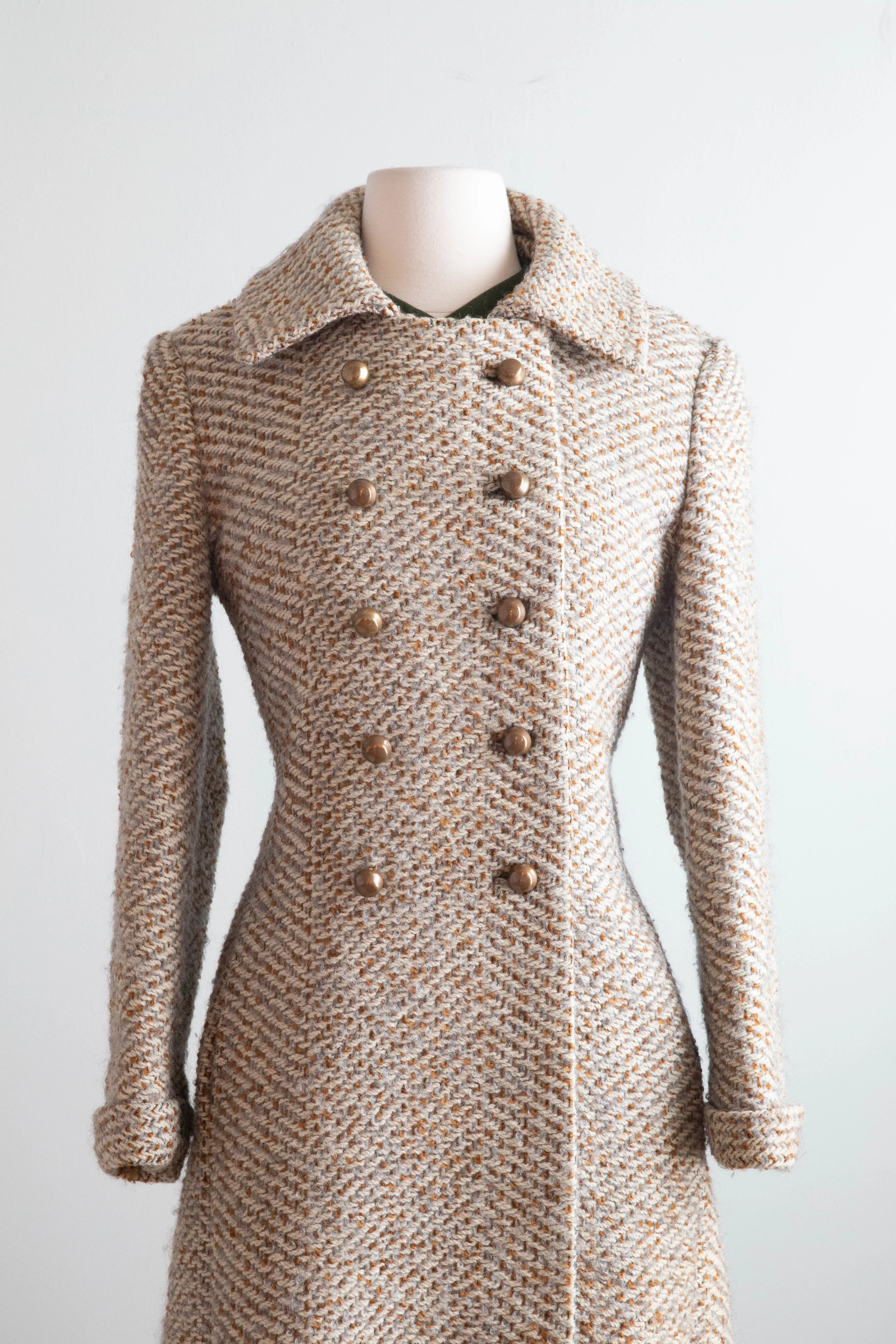 Classic 1960's Autumn Tweed Wool Pea Coat From Charles F. Berg  / Medium