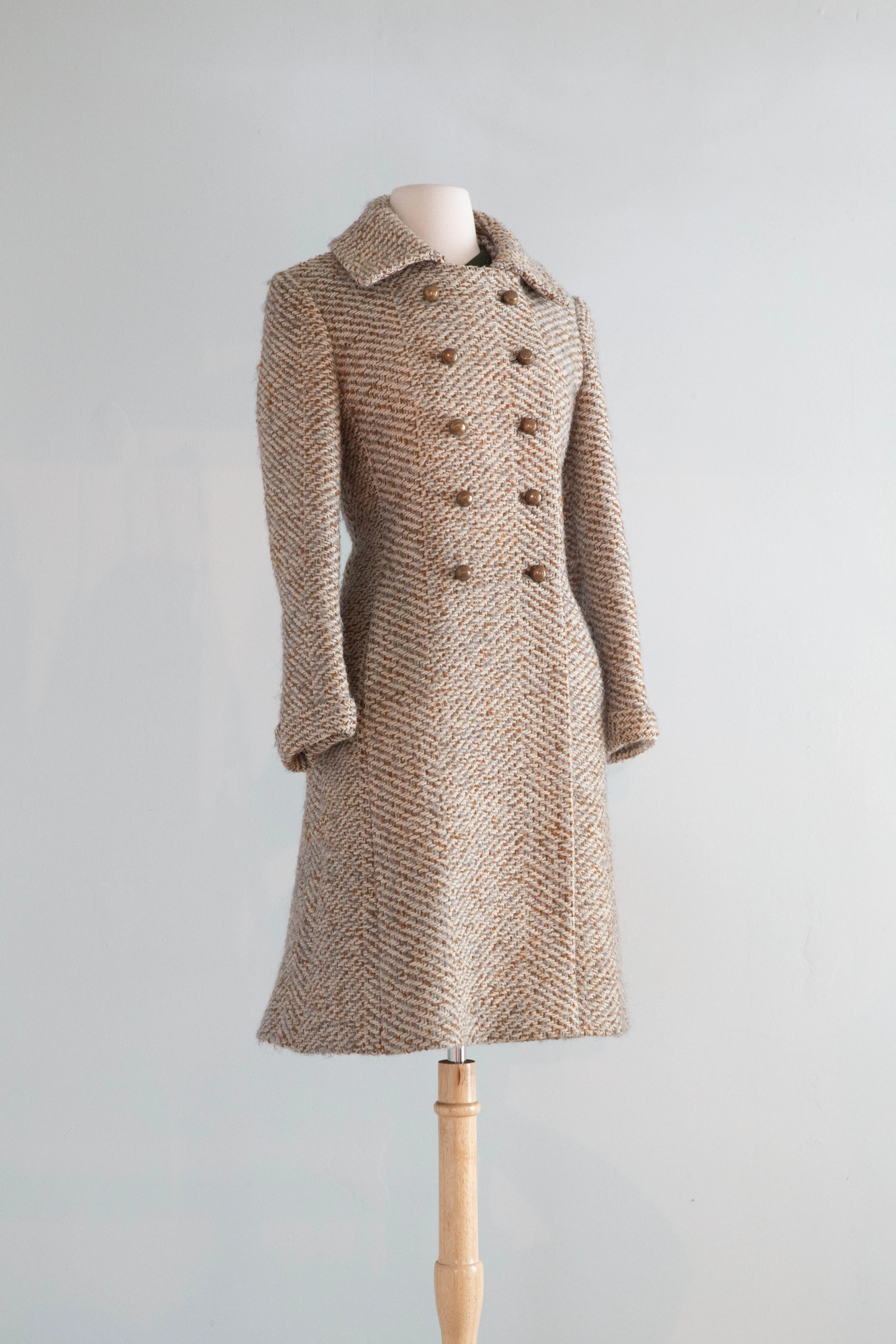Classic 1960's Autumn Tweed Wool Pea Coat From Charles F. Berg  / Medium