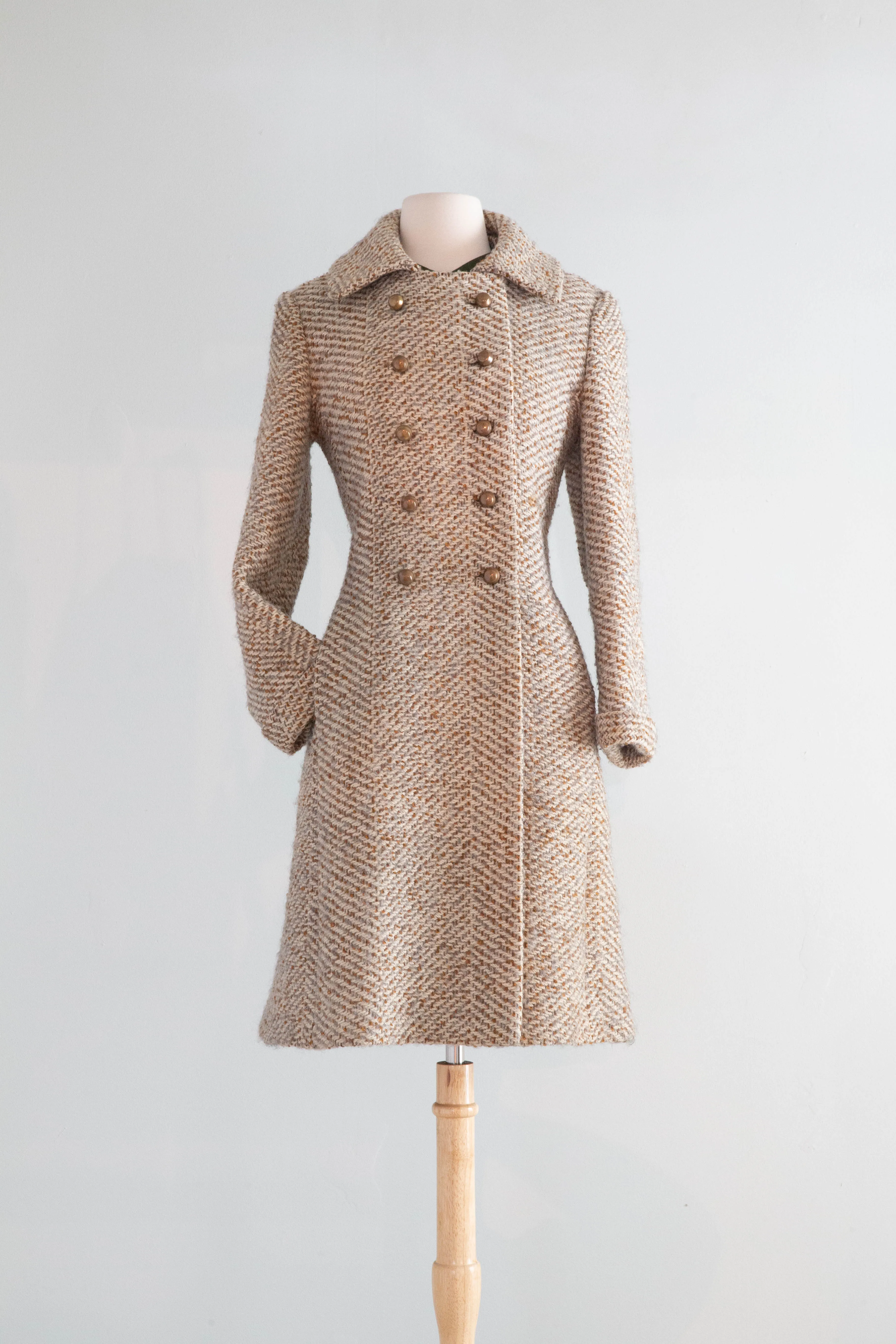 Classic 1960's Autumn Tweed Wool Pea Coat From Charles F. Berg  / Medium