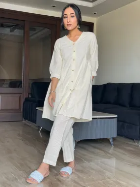 Cream Dobby Cotton Self Design A-Line Co-Ord Set Cream Dobby Cotton Self Design A-Line Co-Ord Set