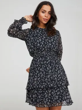 Crinkled Floral Print Tiered Mini Dress Crinkled Floral Print Tiered Mini Dress