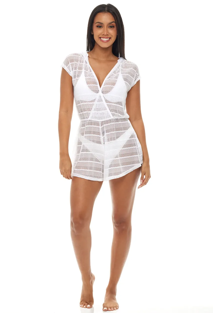 CROSSOVER SLEEVELESS HOODIE ROMPER - ARROW CHEVRON