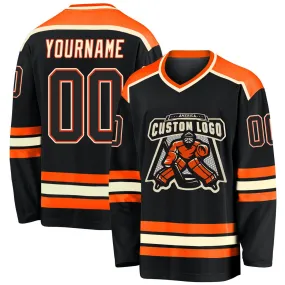Custom Black Black Orange-Cream Hockey Jersey Custom Black Black Orange-Cream Hockey Jersey