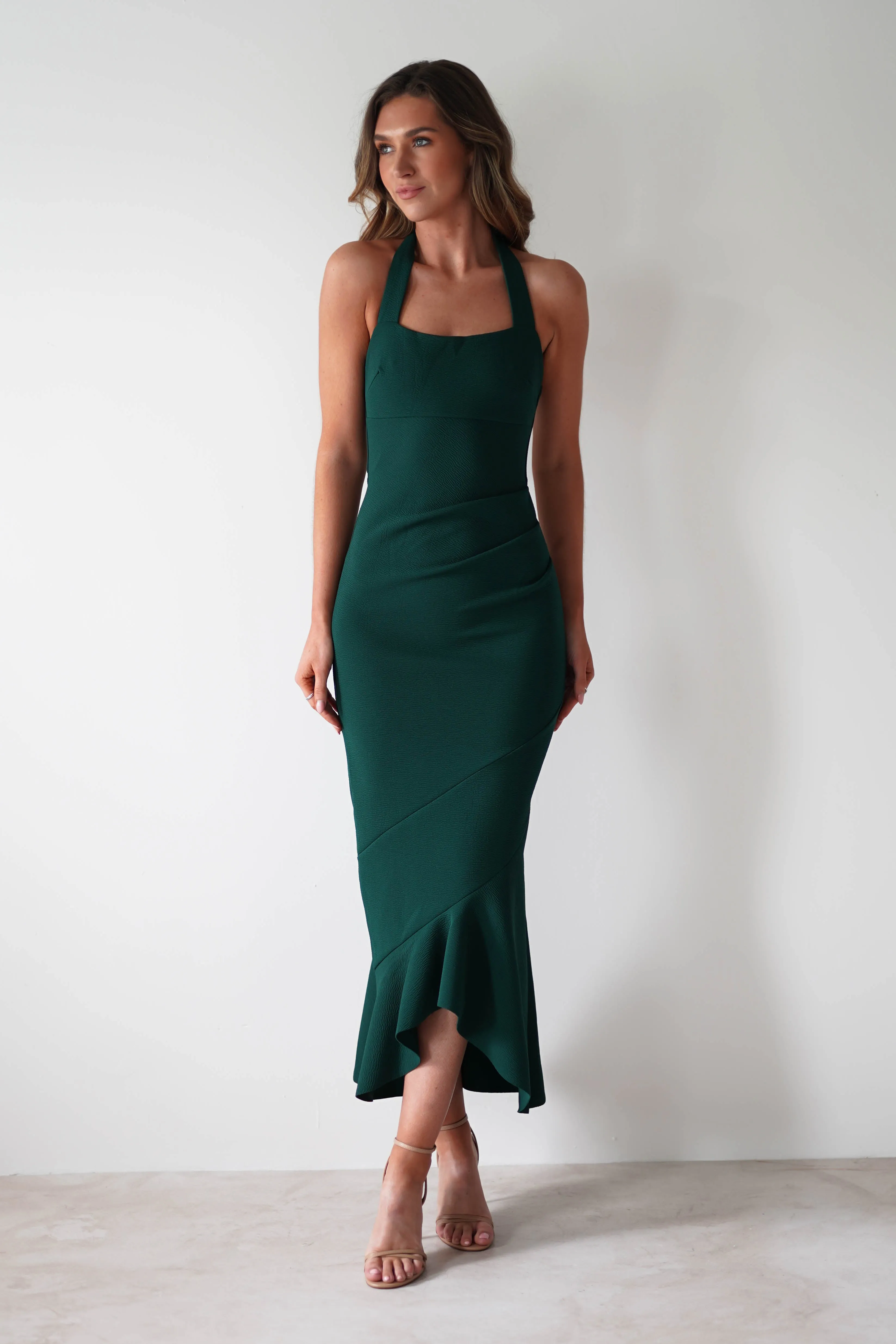 Damaris Textured Midi Dress | Forest Green