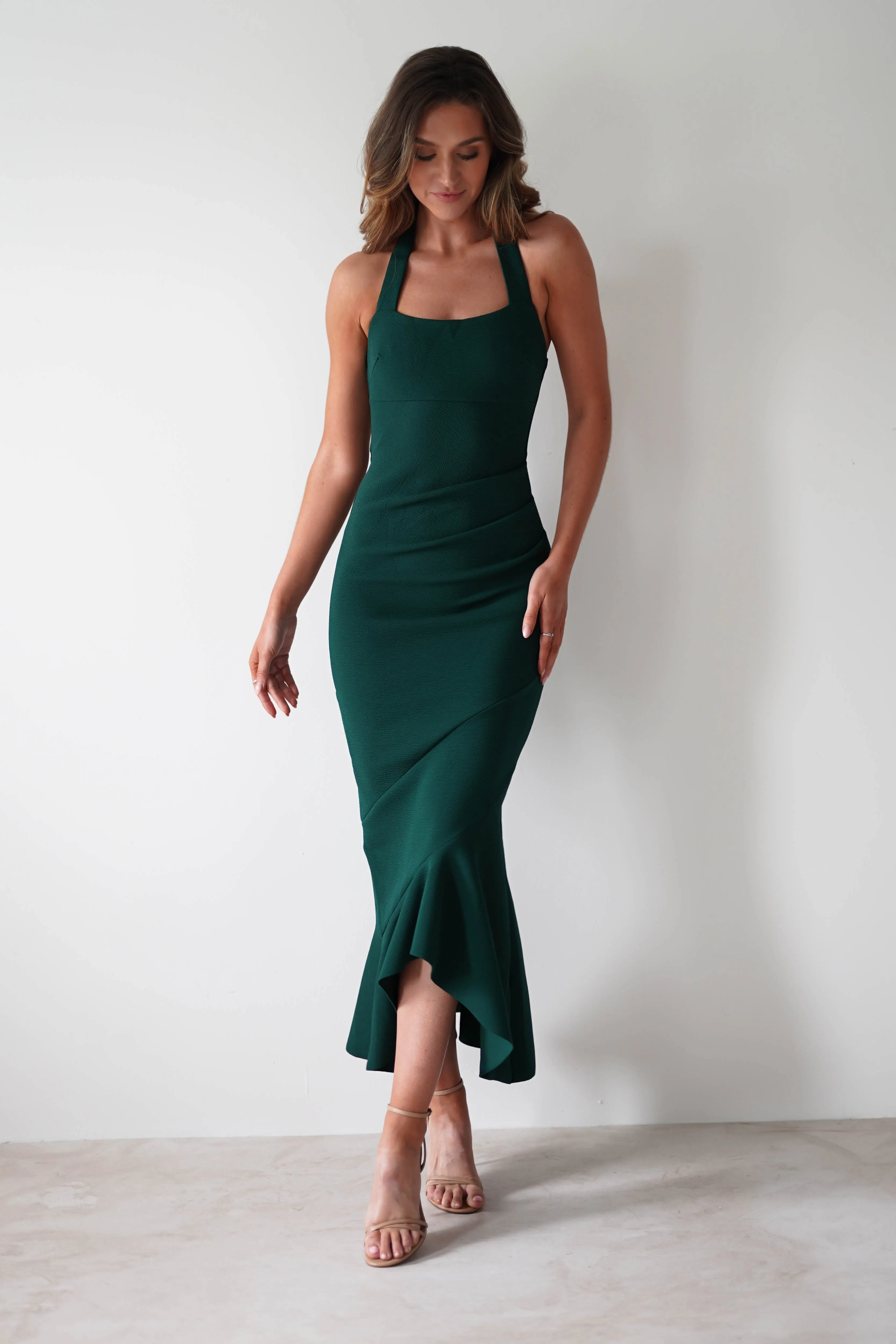 Damaris Textured Midi Dress | Forest Green