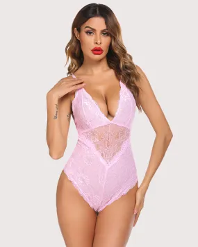 Deep V Teddy Snap Crotch Lace Bodysuit Deep V Teddy Snap Crotch Lace Bodysuit