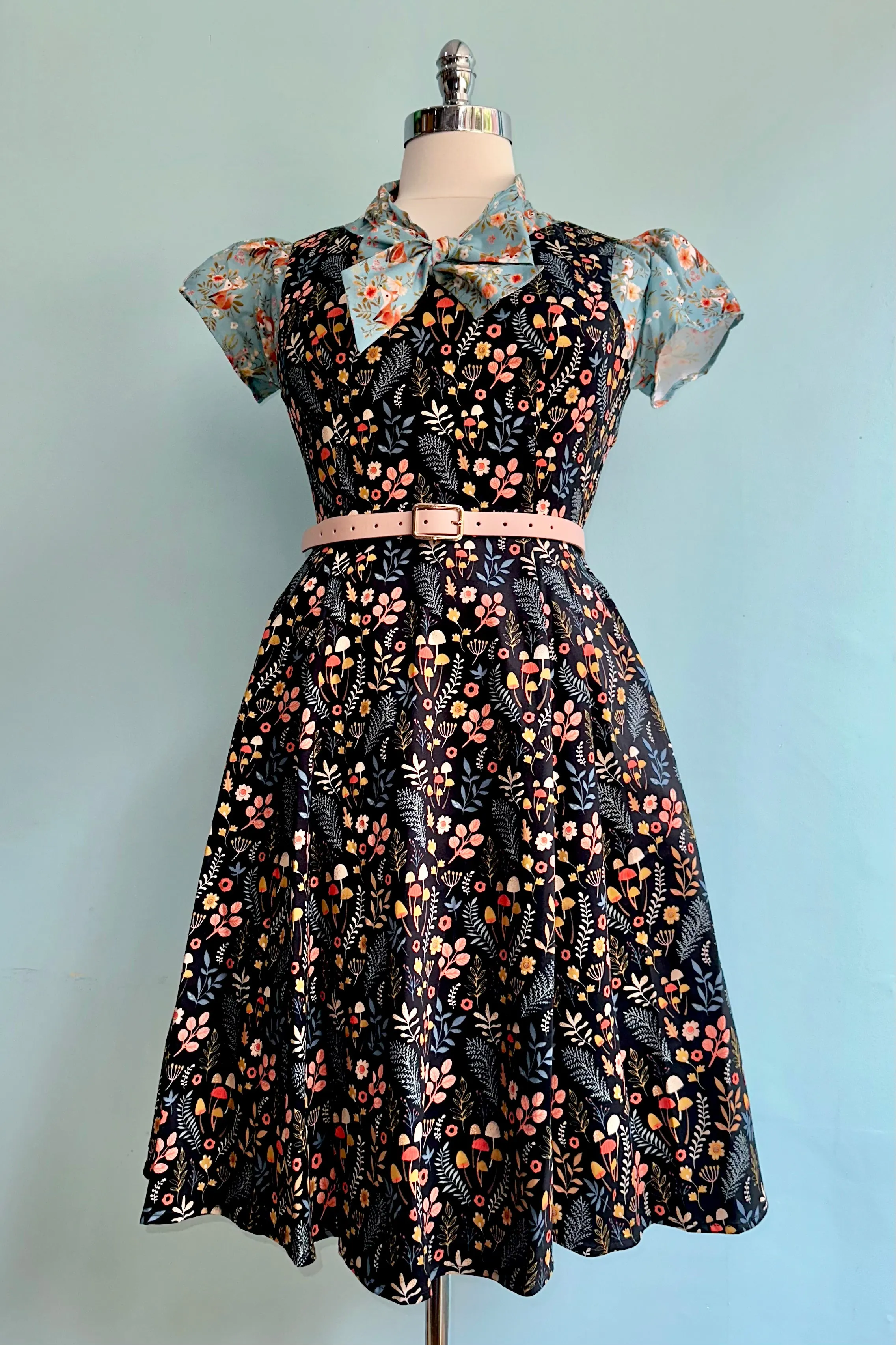 Ditsy Mushroom V-Neck Dress by Eva Rose