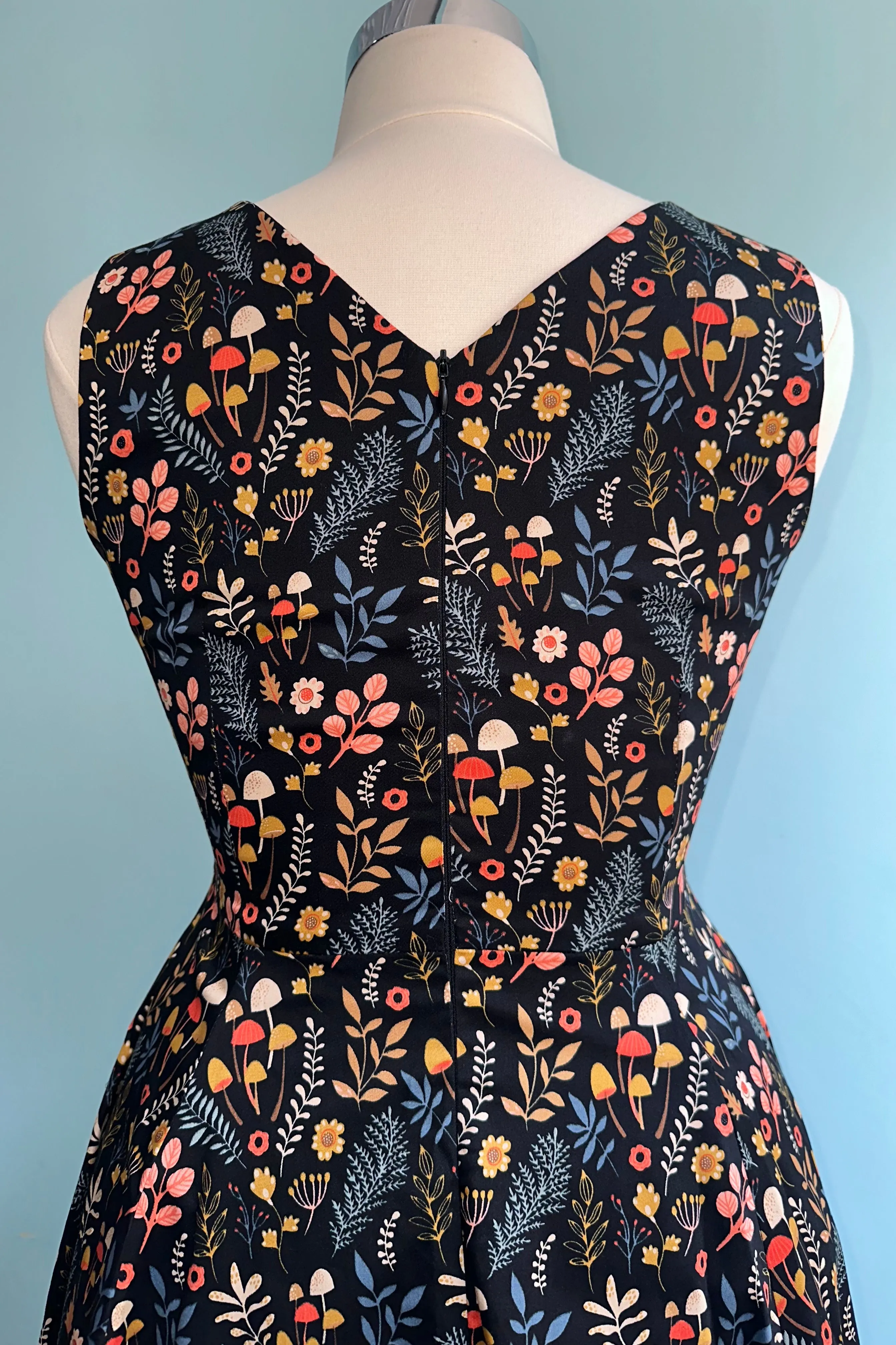 Ditsy Mushroom V-Neck Dress by Eva Rose