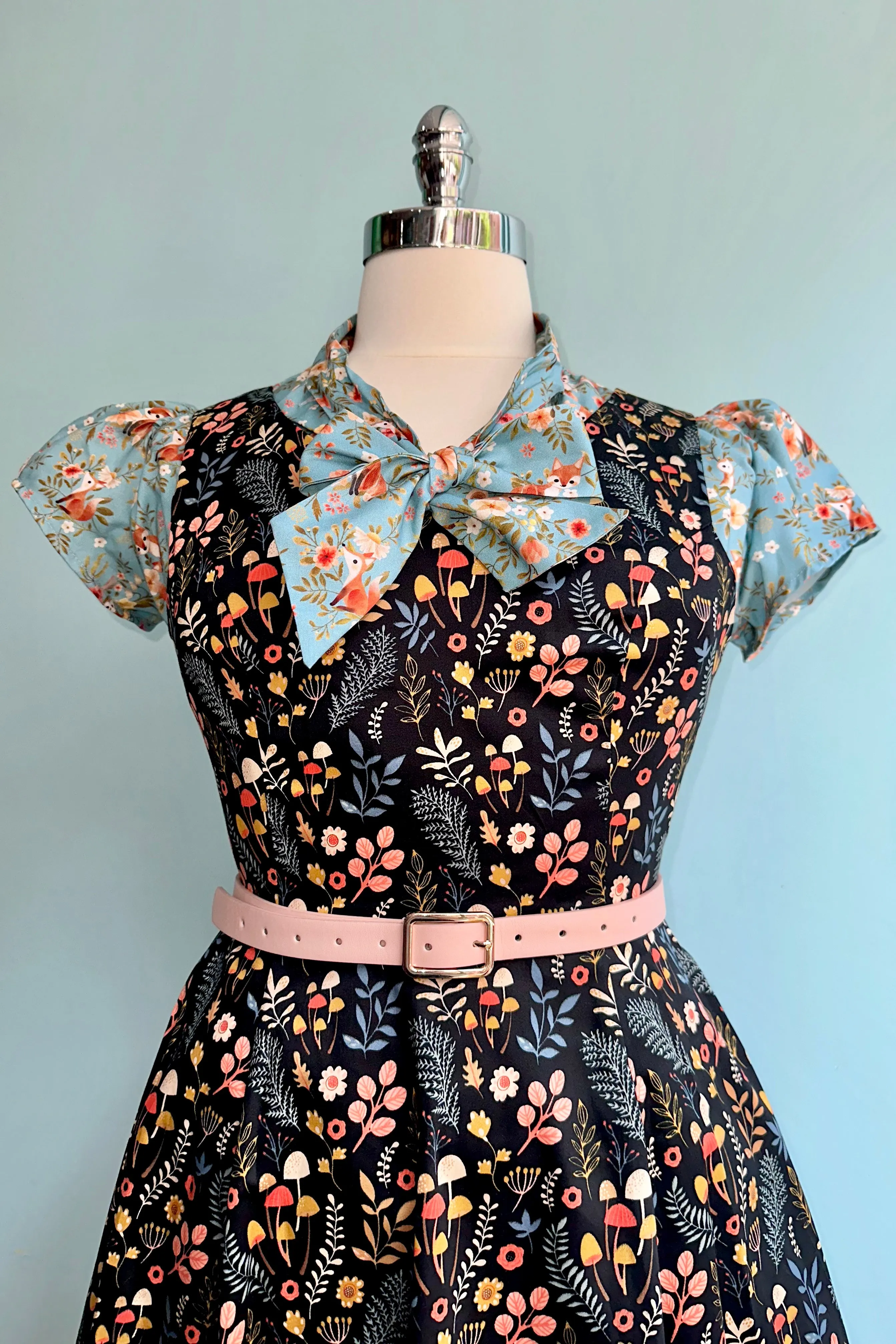 Ditsy Mushroom V-Neck Dress by Eva Rose