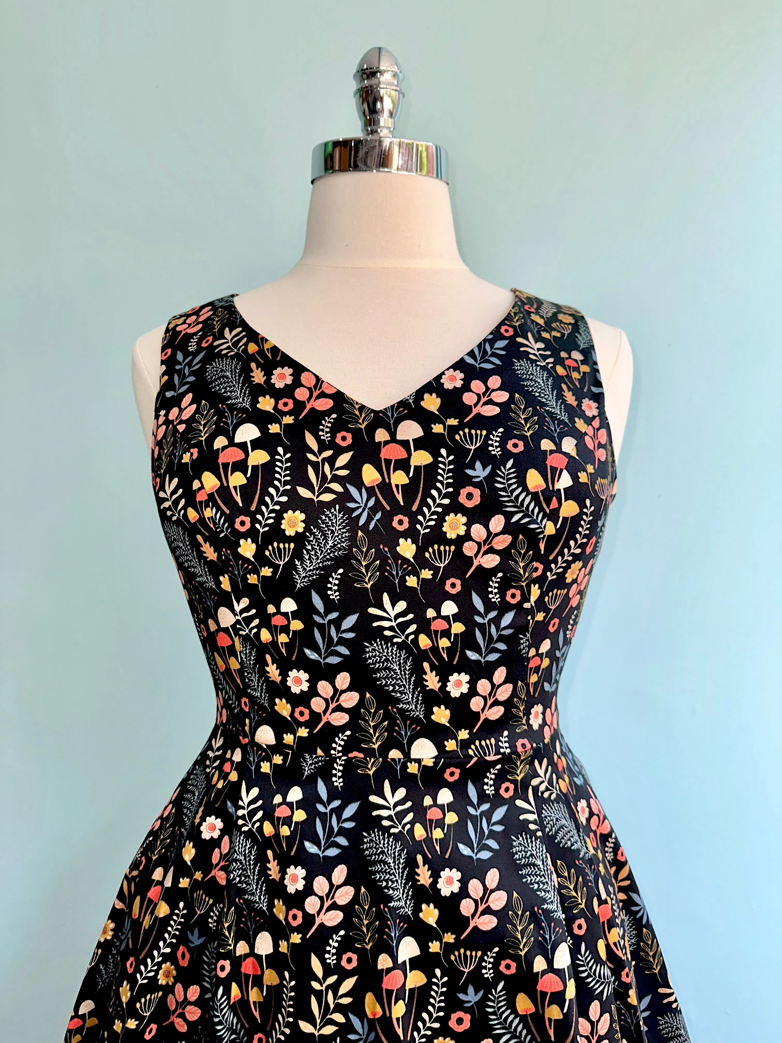 Ditsy Mushroom V-Neck Dress by Eva Rose