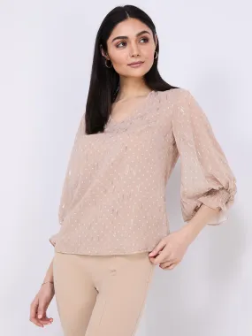 Dot Print Chiffon Popover Blouse Dot Print Chiffon Popover Blouse