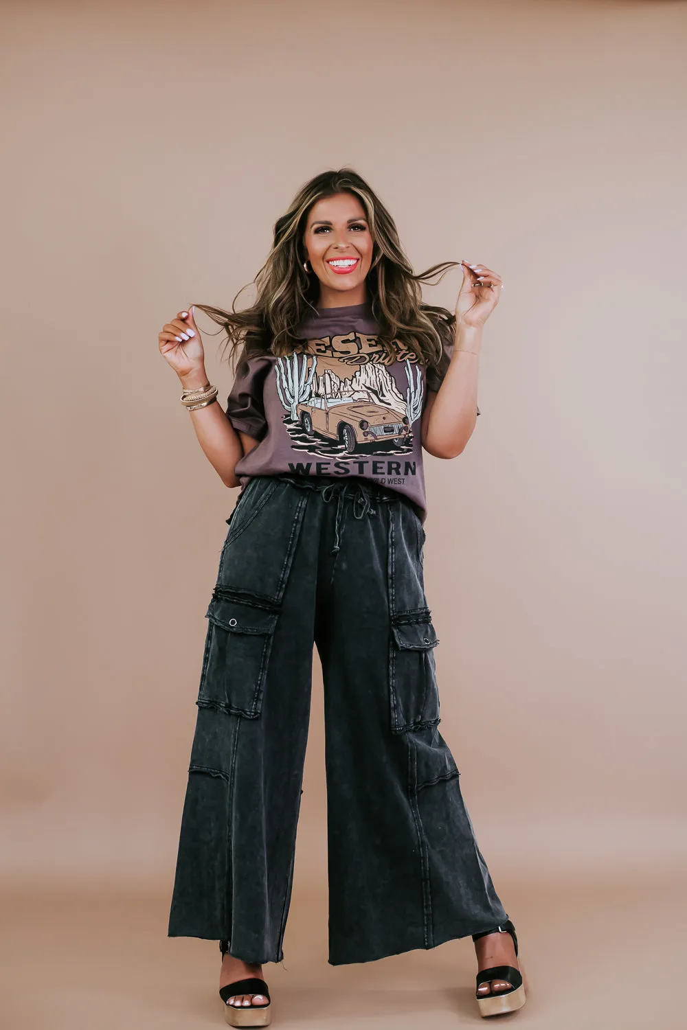 Down For It Distressed Cargo Pant, Black