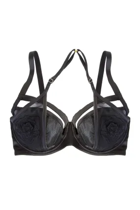 Effie Black Satin and Mesh Applique DD/E-K Bra Effie Black Satin and Mesh Applique DD/E-K Bra