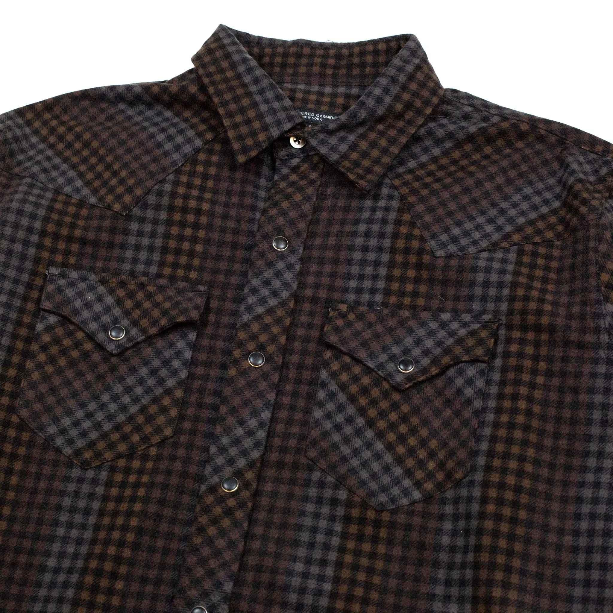 Engineered Garments Western Shirt Black Brown Flannel Print Dark Check