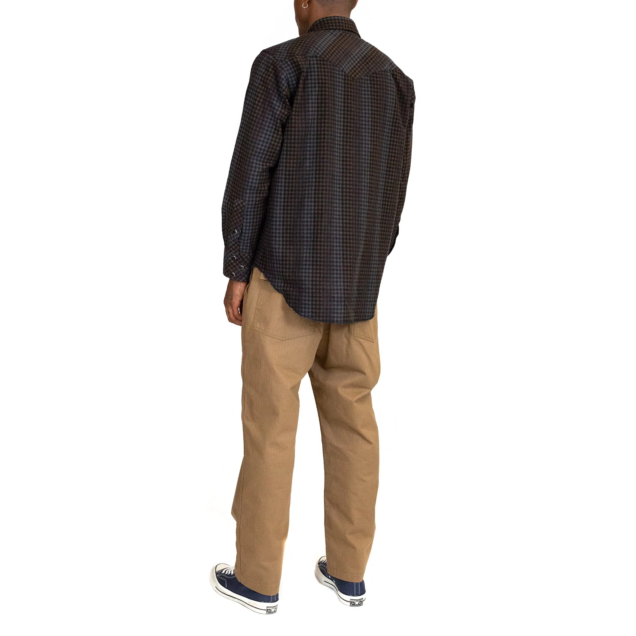 Engineered Garments Western Shirt Black Brown Flannel Print Dark Check