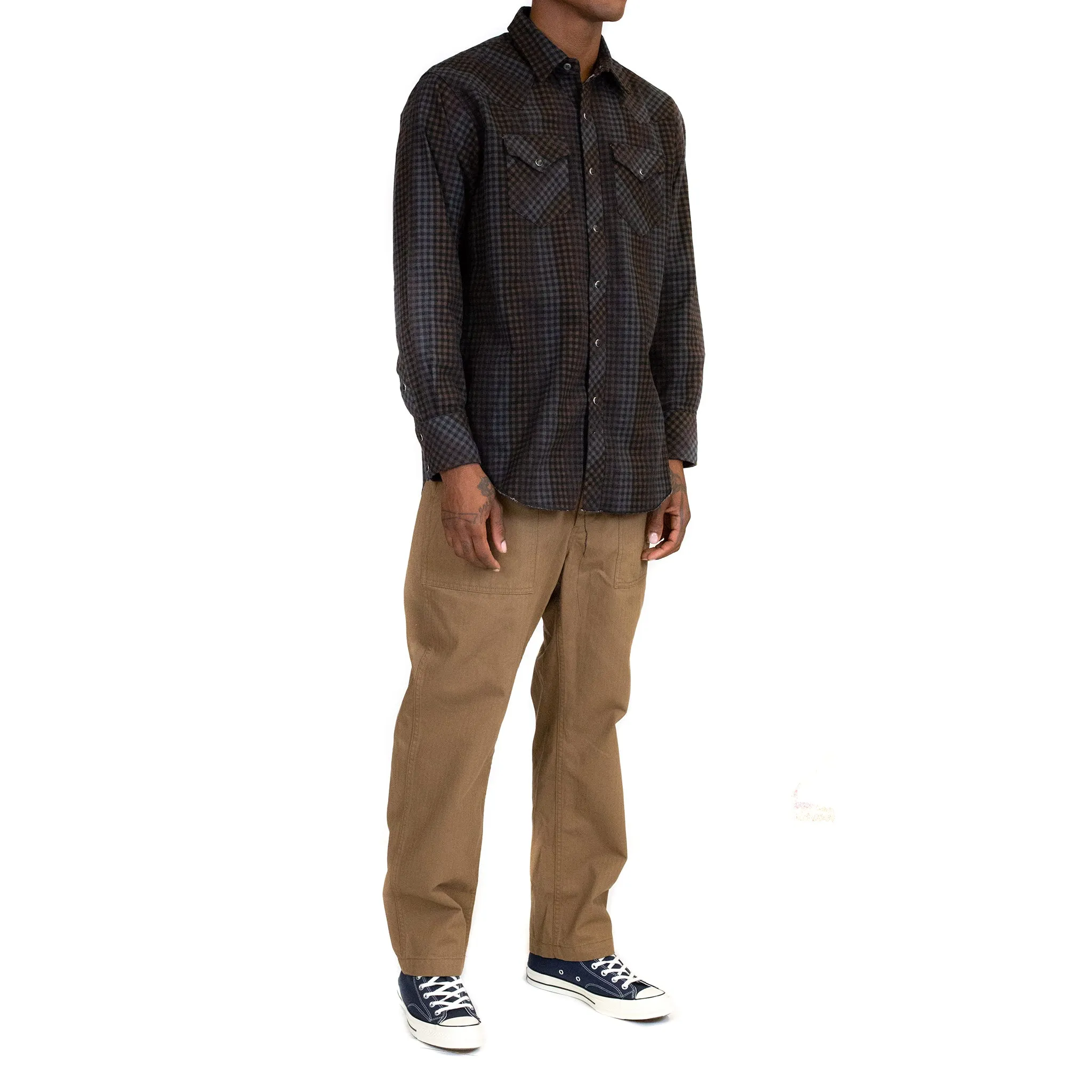 Engineered Garments Western Shirt Black Brown Flannel Print Dark Check