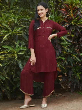 Ethnic Embroidered Co-ord Set - Maroon Ethnic Embroidered Co-ord Set - Maroon
