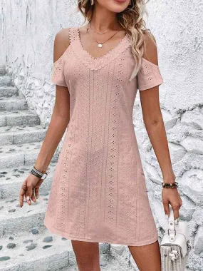 Eyelet V-Neck Cold-Shoulder Dress Eyelet V-Neck Cold-Shoulder Dress