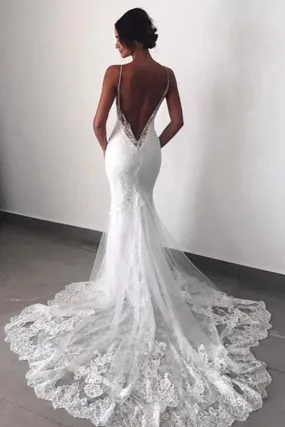 Fabulous Backless Spaghetti Straps Lace Mermaid Wedding Dresses Bride Dress, SW287 Fabulous Backless Spaghetti Straps Lace Mermaid Wedding Dresses Bride Dress, SW287