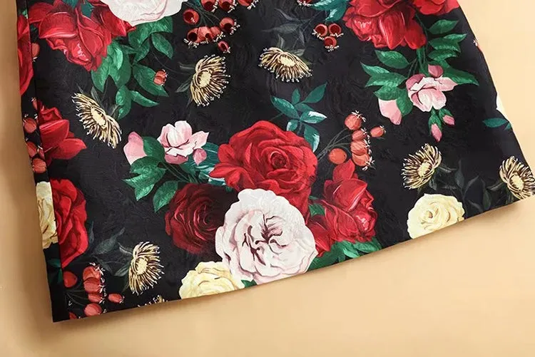 Fashion Runway Floral Print Beading Vintage Mini Short Dress