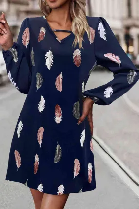 Feather Print V-Neck Dress Feather Print V-Neck Dress