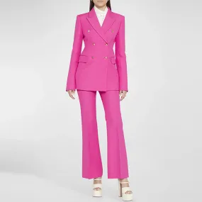 Feminine Flared Leg Peak Lapel Studded Button Double Breasted Blazer Matching Set Feminine Flared Leg Peak Lapel Studded Button Double Breasted Blazer Matching Set