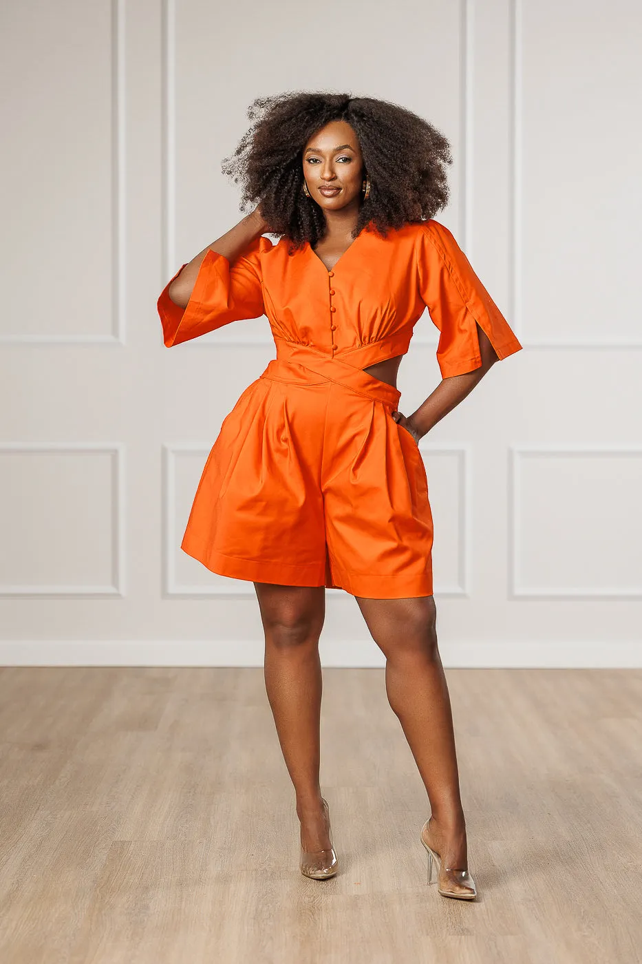 FINAL SALE - Larina Open Back Romper - Orange