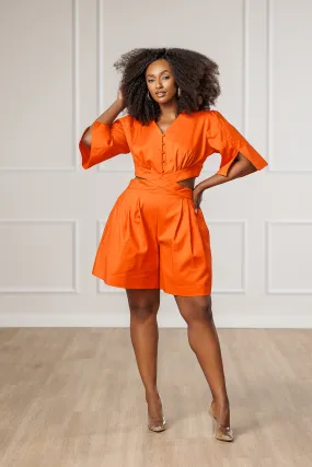 FINAL SALE - Larina Open Back Romper - Orange FINAL SALE - Larina Open Back Romper - Orange