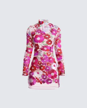 Flora Pink Flower Mini Dress Flora Pink Flower Mini Dress